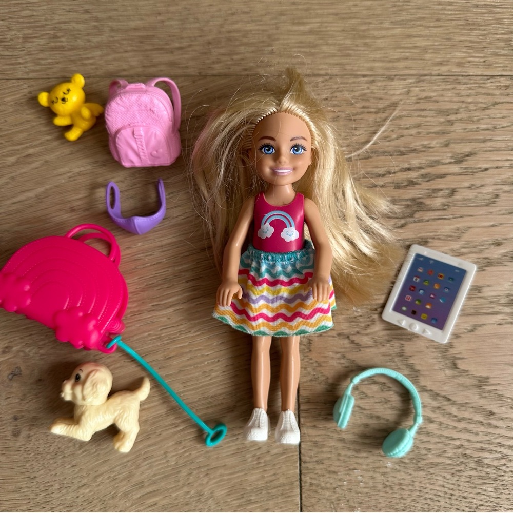 Barbie Toys, Chelsea Doll and Accessories Travel Set with Puppy